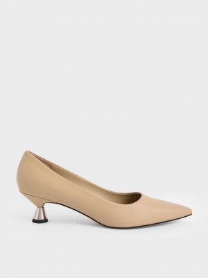 Charles & Keith Spool Heel Pumps Beige | 3162475-QB
