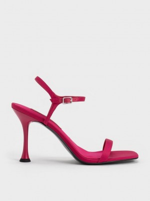 Charles & Keith Spool Heel Satin Sandals Rojos | 5304721-OQ