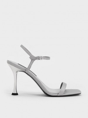 Charles & Keith Spool Heel Satin Sandals Grises | 9546182-VP