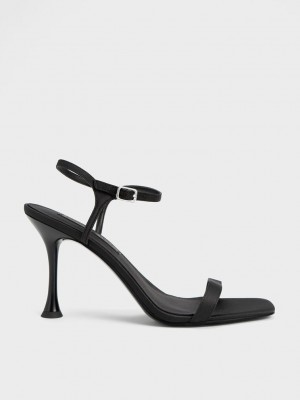 Charles & Keith Spool Heel Satin Sandals Negros | 1420358-IH