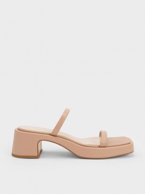 Charles & Keith Square-Puntera Plataforma Sandals Beige | 3721406-QZ