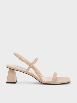 Charles & Keith Square-Puntera Tiras Sandals Beige | 6317528-VN