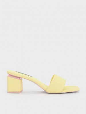 Charles & Keith Square Block Heel Mules Amarillos | 5791320-UB