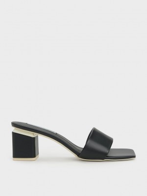 Charles & Keith Square Block Heel Mules Negros | 9601253-CF