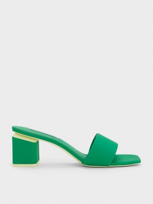 Charles & Keith Square Block Heel Mules Verdes | 9361075-BG