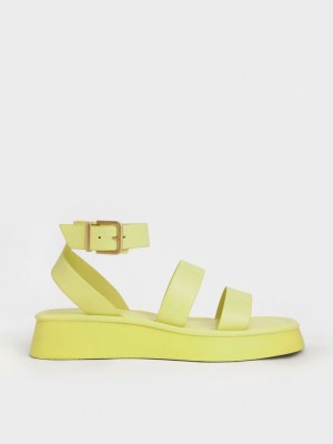 Charles & Keith Square Puntera Ankle-Correa Sandals Amarillos | 5670349-VL