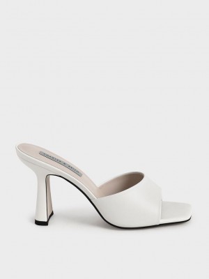 Charles & Keith Square Puntera Tacón Mules Creme | 6459387-MS
