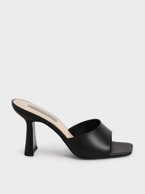 Charles & Keith Square Puntera Tacón Mules Negros | 9426513-BZ