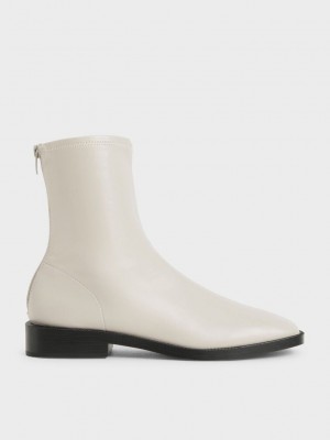 Charles & Keith Square Puntera Zip-Up Ankle Boots Rosas | 0418932-XS