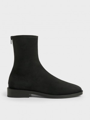 Charles & Keith Square Puntera Zip-Up Ankle Boots Negros | 4310825-QI