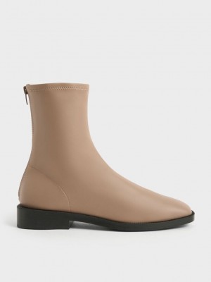 Charles & Keith Square Puntera Zip-Up Ankle Boots Marrom | 1627480-YJ
