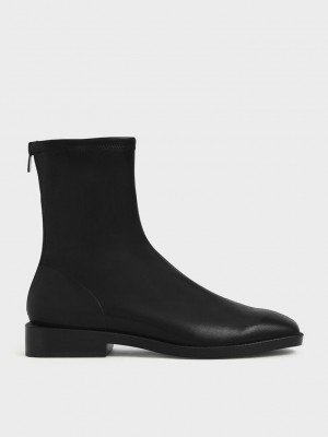 Charles & Keith Square Puntera Zip-Up Ankle Boots Negros | 1804793-MK