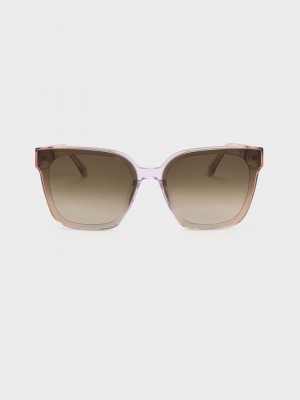 Charles & Keith Square Thick-Frame Sunglasses Rosas | 1236870-IS