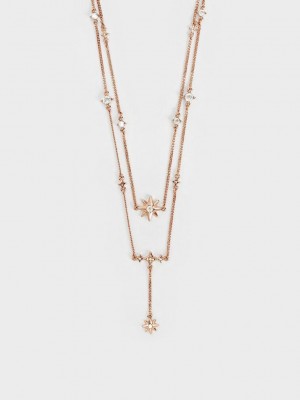 Charles & Keith Star Motif Crystal-Embellished Double Necklace Rosas Dorados | 7812450-FN