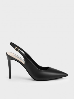 Charles & Keith Stiletto Heel Destalonadas Pumps Negros | 4527381-CI