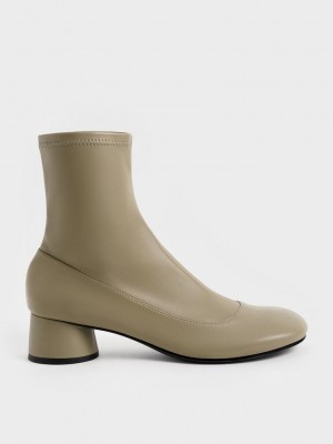 Charles & Keith Stitch-Trim Cylindrical Heel Ankle Boots Verde Oliva | 7290856-DY