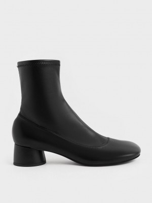 Charles & Keith Stitch-Trim Cylindrical Heel Ankle Boots Negros | 0825169-DF