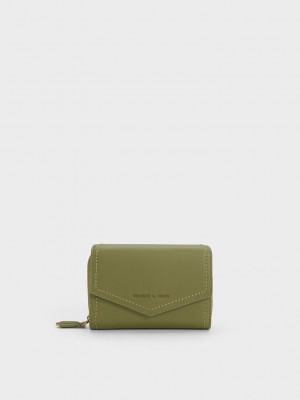 Charles & Keith Stitch Trim Envelope Wallet Verde Oliva | 5607124-XP