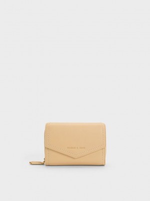 Charles & Keith Stitch Trim Envelope Wallet Beige | 2846109-EG