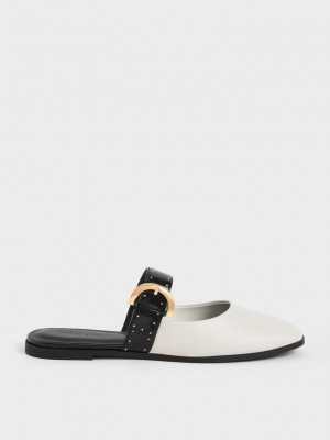 Charles & Keith Studded Buckled Planos Mules Rosas | 5076148-AL