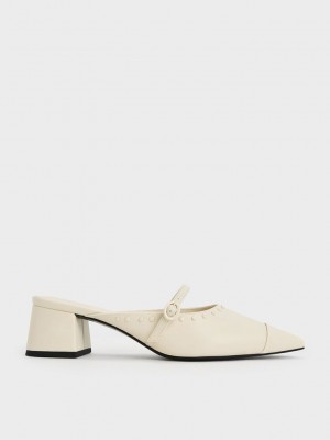 Charles & Keith Studded Pointed-Puntera Block Heel Mules Rosas | 2436185-VG