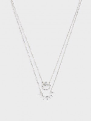 Charles & Keith Swarovski Crystal Pendant Princess Necklace Plateados | 2038574-WT
