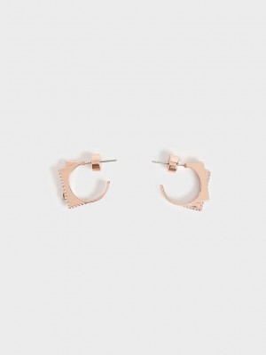 Charles & Keith Swarovski Crystal Sculptural Hoop Earrings Rosas Dorados | 1547928-BG