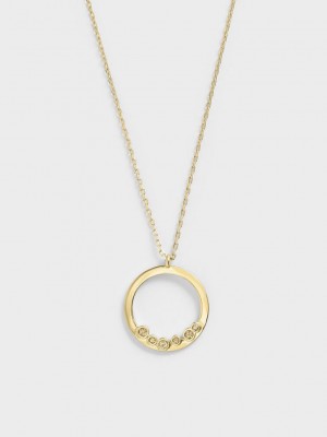 Charles & Keith Swarovski Crystal Studded Pendant Necklace Dorados | 4216978-YO