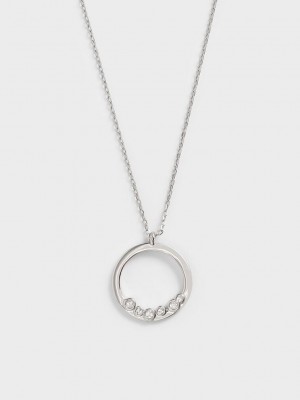 Charles & Keith Swarovski Crystal Studded Pendant Necklace Plateados | 5792836-NY