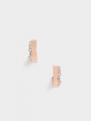 Charles & Keith Swarovski Crystal Studded Hoop Earrings Rosas Dorados | 0724915-DB