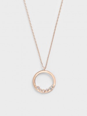 Charles & Keith Swarovski Crystal Studded Pendant Necklace Rosas Dorados | 8651734-KP