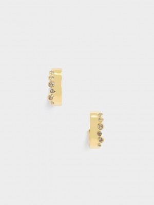 Charles & Keith Swarovski Crystal Studded Hoop Earrings Dorados | 2076145-AS