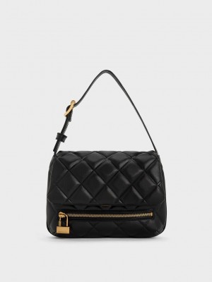 Charles & Keith Swing Acolchado Chain-Handle Bag Negros | 1748590-OL