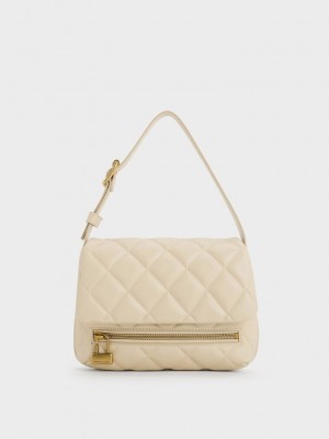 Charles & Keith Swing Acolchado Chain-Handle Bag Beige | 3264091-OI