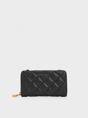 Charles & Keith Swing Acolchado Long Wallet Negros | 6078159-DG