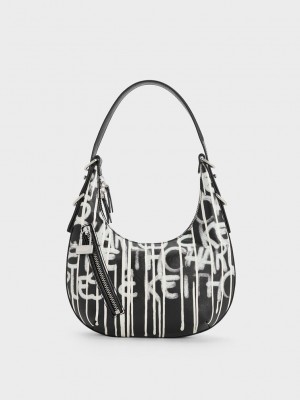 Charles & Keith Swing Padlock Printed Crescent Bag Multicolor | 3529874-MJ