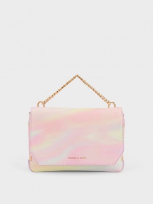 Charles & Keith Swirl-Print Metallic Accent Front Flap Bag Pearl | 6857230-TR