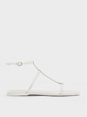 Charles & Keith T-Bar Ankle-Correa Sandals Blancos | 9174582-TJ