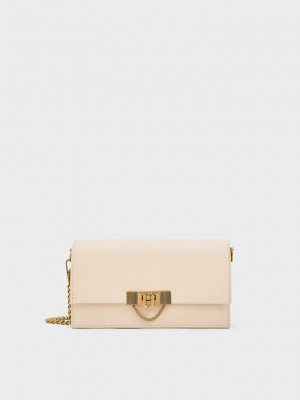 Charles & Keith Tallulah Metallic Push-Lock Wallet Beige | 4530217-JF