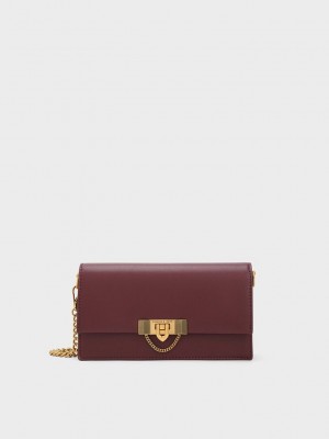 Charles & Keith Tallulah Metallic Push-Lock Wallet Vino | 1362704-HS