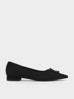 Charles & Keith Textured Beaded Circle Flats Negros | 8903517-QD