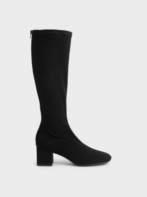 Charles & Keith Textured Block Heel Knee Boots Negros | 8253640-JU