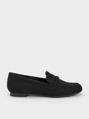Charles & Keith Textured Cut-Out Almond Puntera Penny Loafers Negros | 1427063-NY
