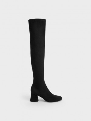 Charles & Keith Textured Cylindrical Heel Thigh-High Boots Negros | 7294851-JA
