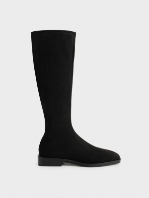 Charles & Keith Textured Knee High Planos Boots Negros | 7691035-VA