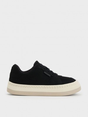 Charles & Keith Textured Low-Top Sneakers Negros | 1305276-RM