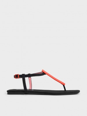 Charles & Keith Textured Metallic Accent T-Bar Tanga Sandals Negros | 5061274-ZD