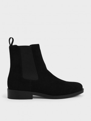 Charles & Keith Textured Round Puntera Chelsea Boots Negros | 3951084-ZM