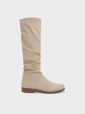 Charles & Keith Textured Ruched Knee-High Boots Grises Marrom | 4861732-MN