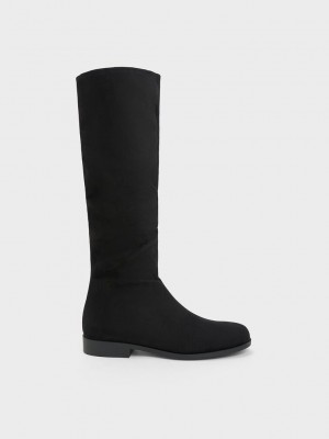 Charles & Keith Textured Ruched Knee-High Boots Negros | 8271036-XK